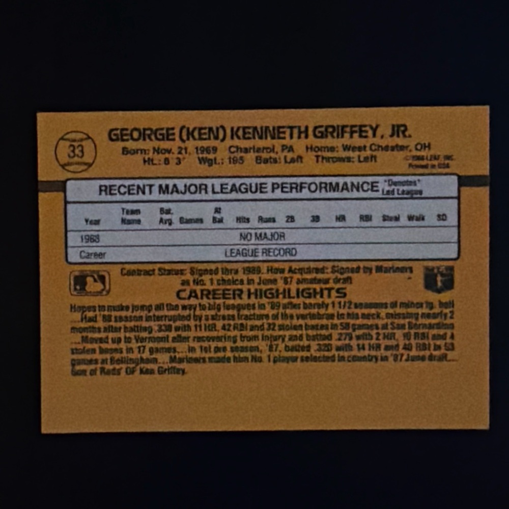 Ken Griffey Jr Rookie Card - Picture 2 of 2